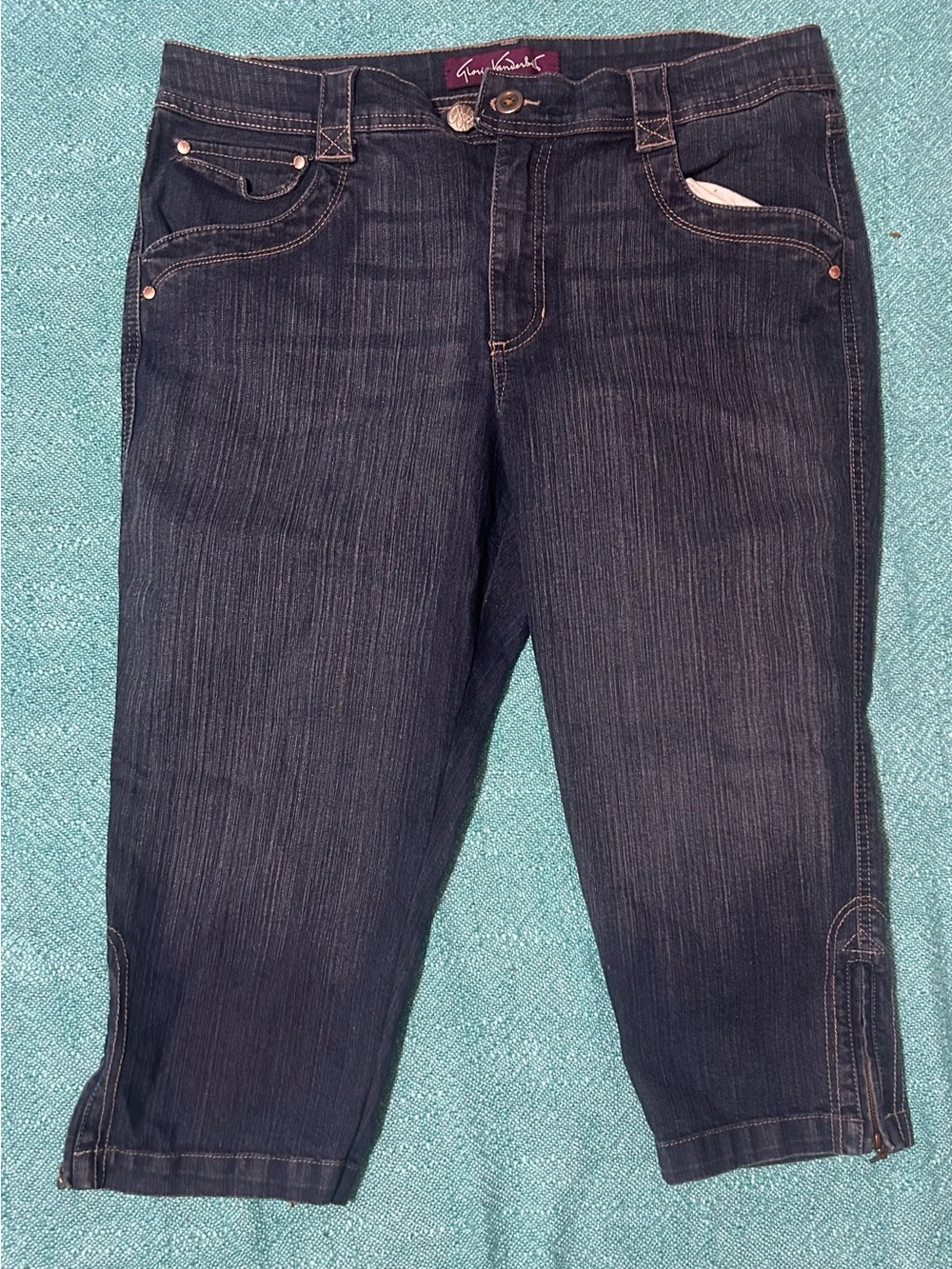 Gloria Vanderbilt Dark Blue Cropped Capri Jeans size 14 Zipper Details